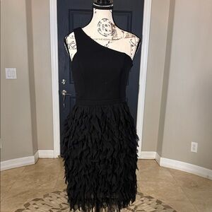 Adrianna Papell Stunning Black One-Shoulder Dress with Textured Skirt 2